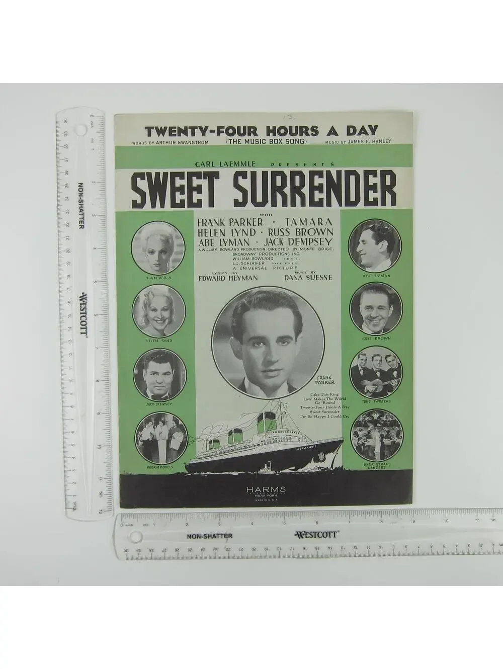 Sheet Music Twenty-Four Hours A Day Sweet Surrender Frank Parker Vintage 1935